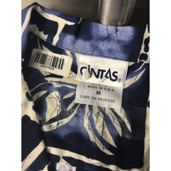 Cintas Hawaiian Aloha Shirt Medium Polynesian Tapa Print Button Front Navy White - Picture 6 of 6
